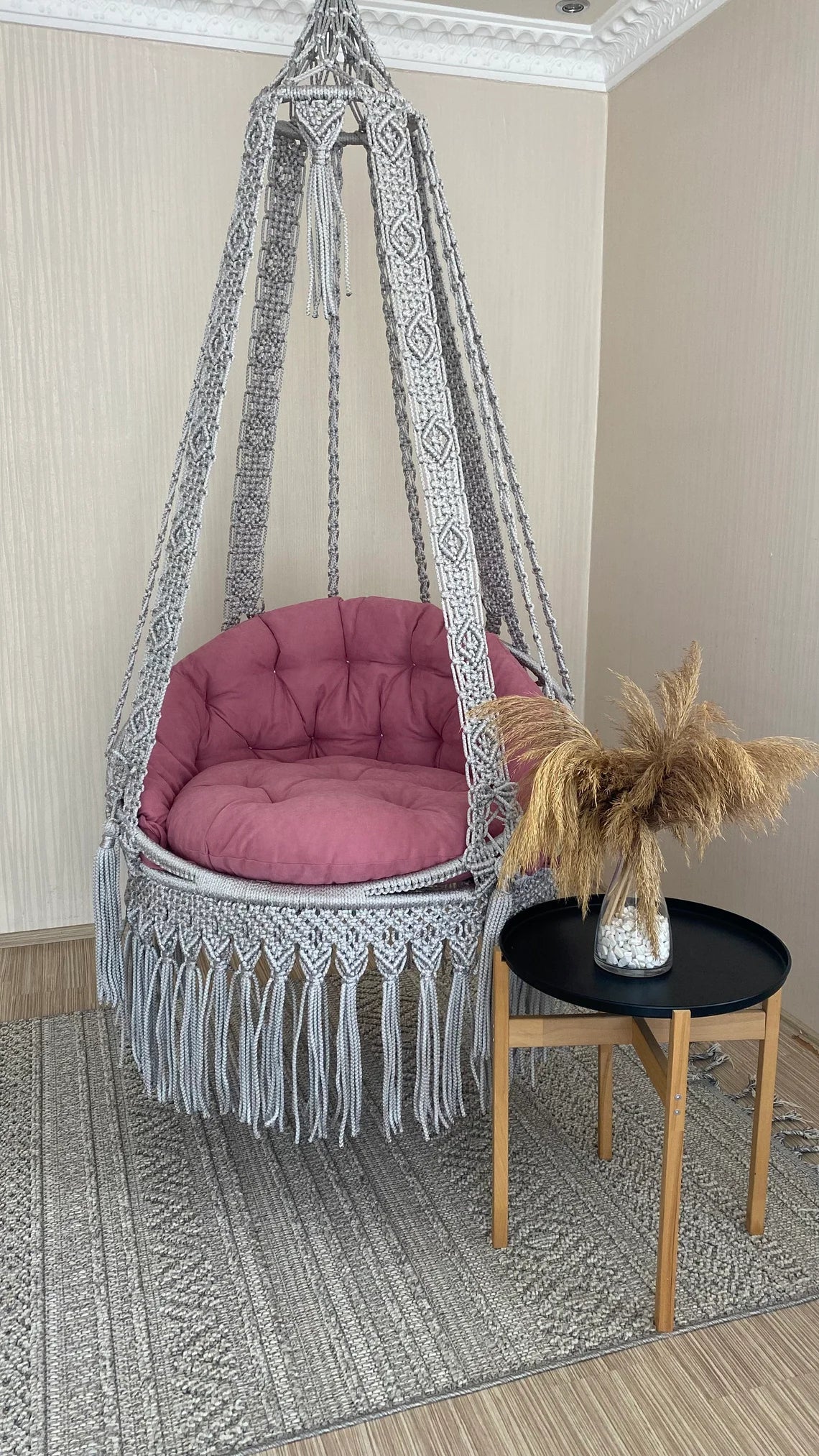Grey Macrame Swing Chair For Adults 35 inches - Leechoo